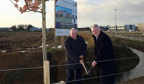 St Edmundsbury Borough Council leader John Griffiths plants first tree at Suffolk Park 3 - Jaynic first oak planted sml - Jaynic